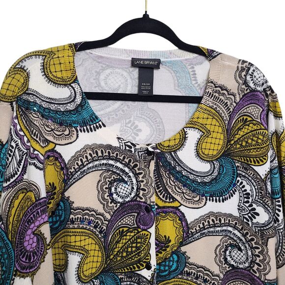 Lane Bryant Womens Plus SZ 26 /28 Cardigan Sweater Paisley Sequined Lightweight - Picture 2 of 9
